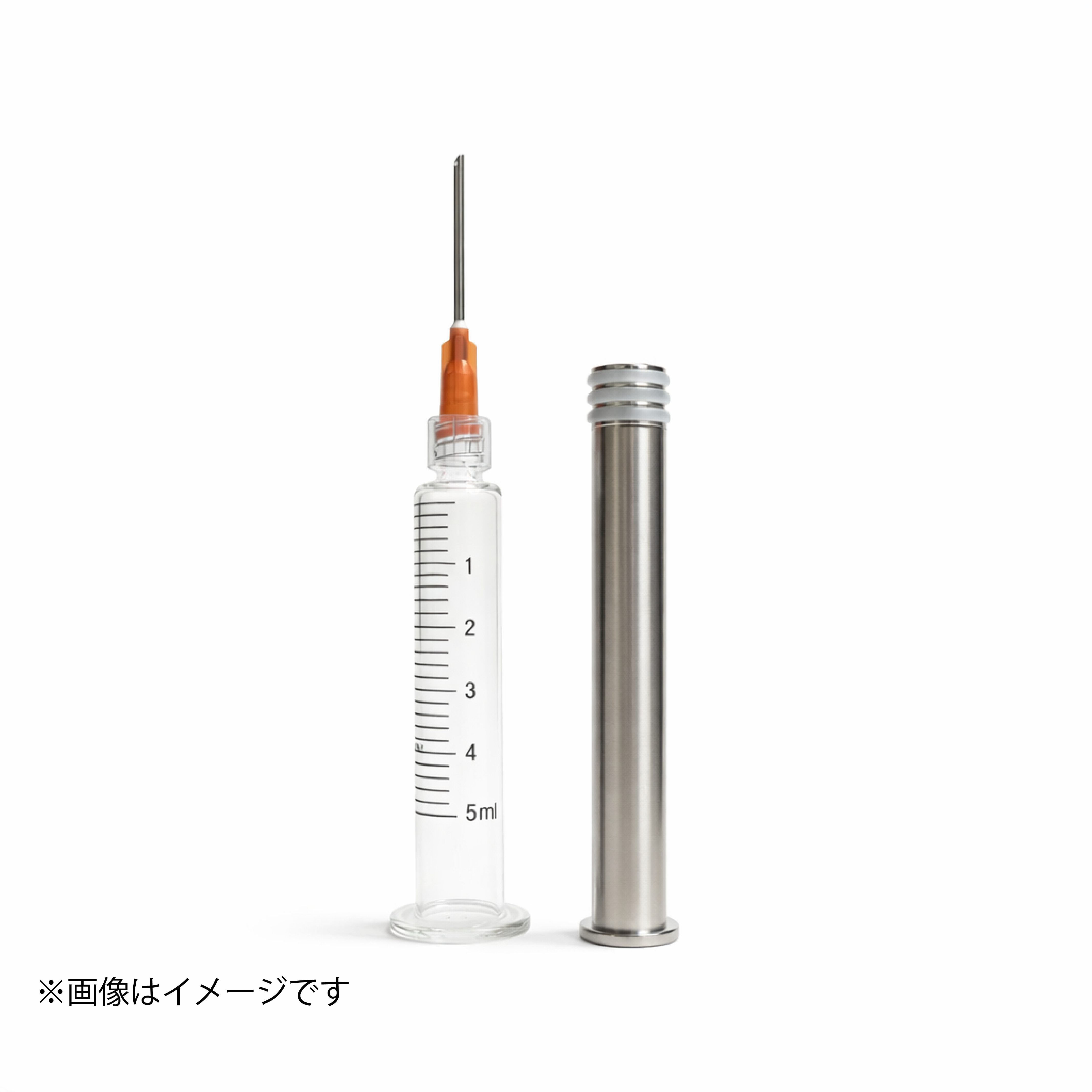 5ml ガラス製シリンジ|高粘度オイルの小分け・充填に|安全な先端平型ノズル付属(金属プランジャー)
