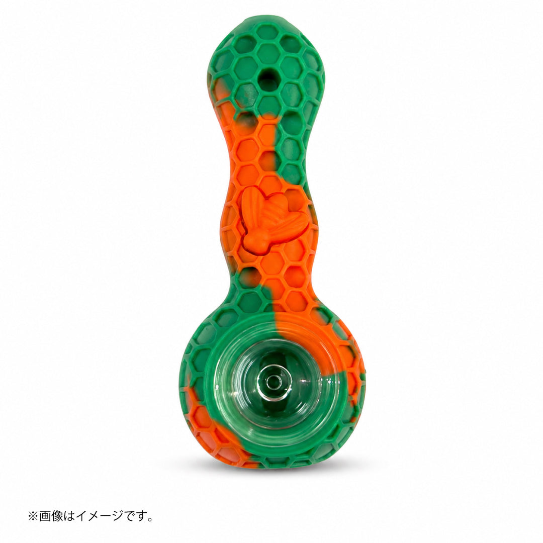シリコンパイプ ハニカム柄|ガラスボウル付き スプーン型 全4色(GYD141)