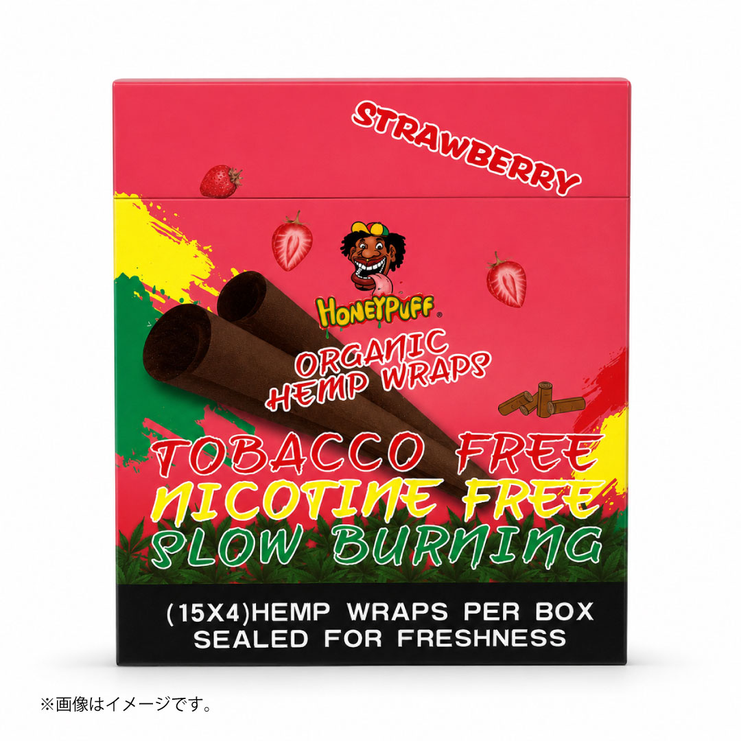 HoneyPuff オーガニックヘンプラップ ストロベリー|タバコ・ニコチンフリーのブランツ(4枚+フィルター4個入り)
