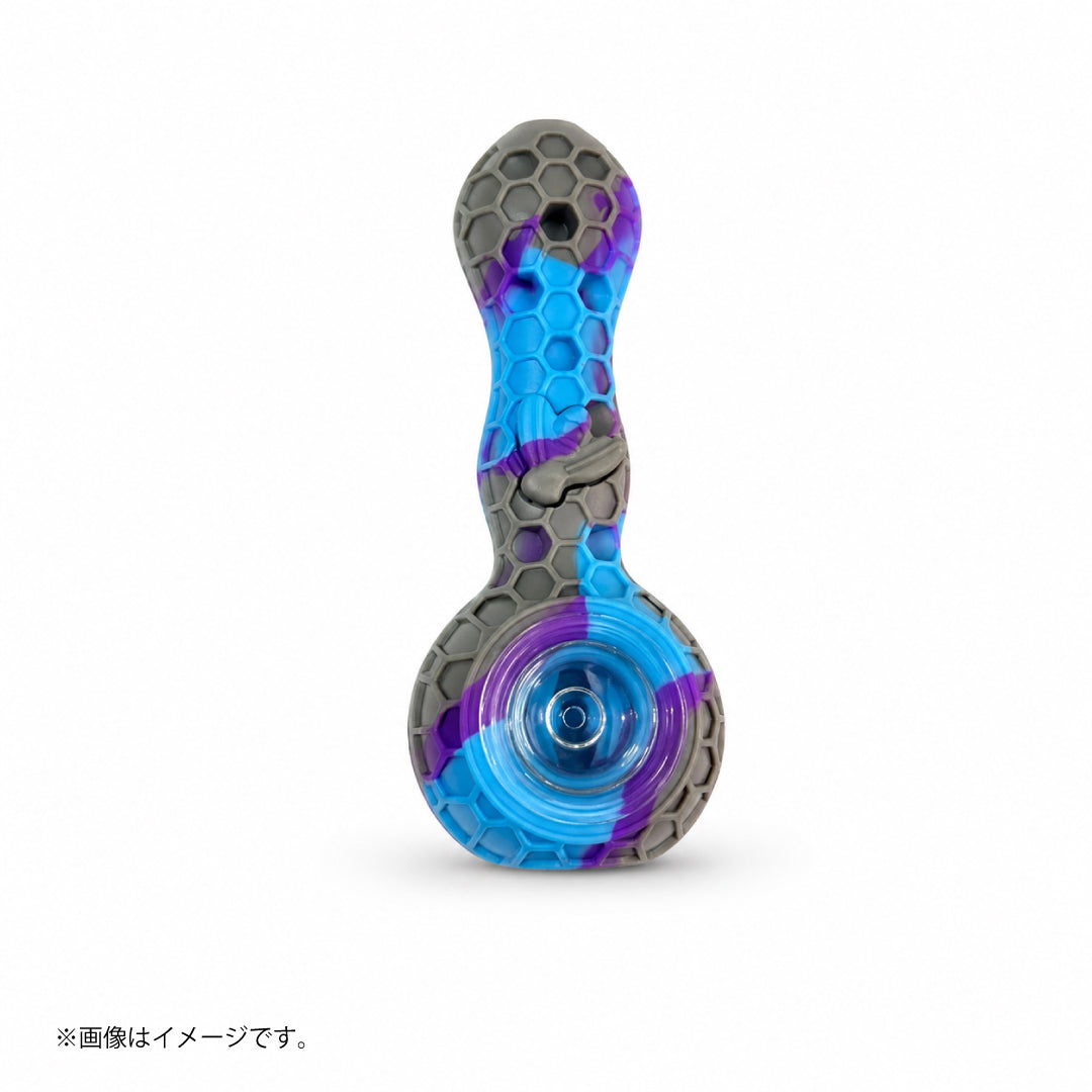 シリコンパイプ ハニカム柄｜ガラスボウル付き スプーン型 全4色（GYD141）