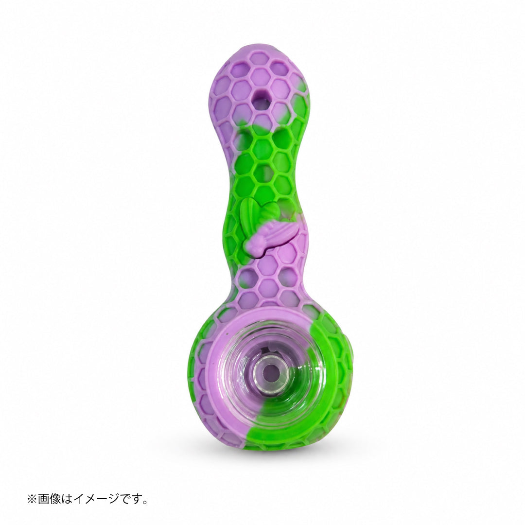 シリコンパイプ ハニカム柄｜ガラスボウル付き スプーン型 全4色（GYD141）