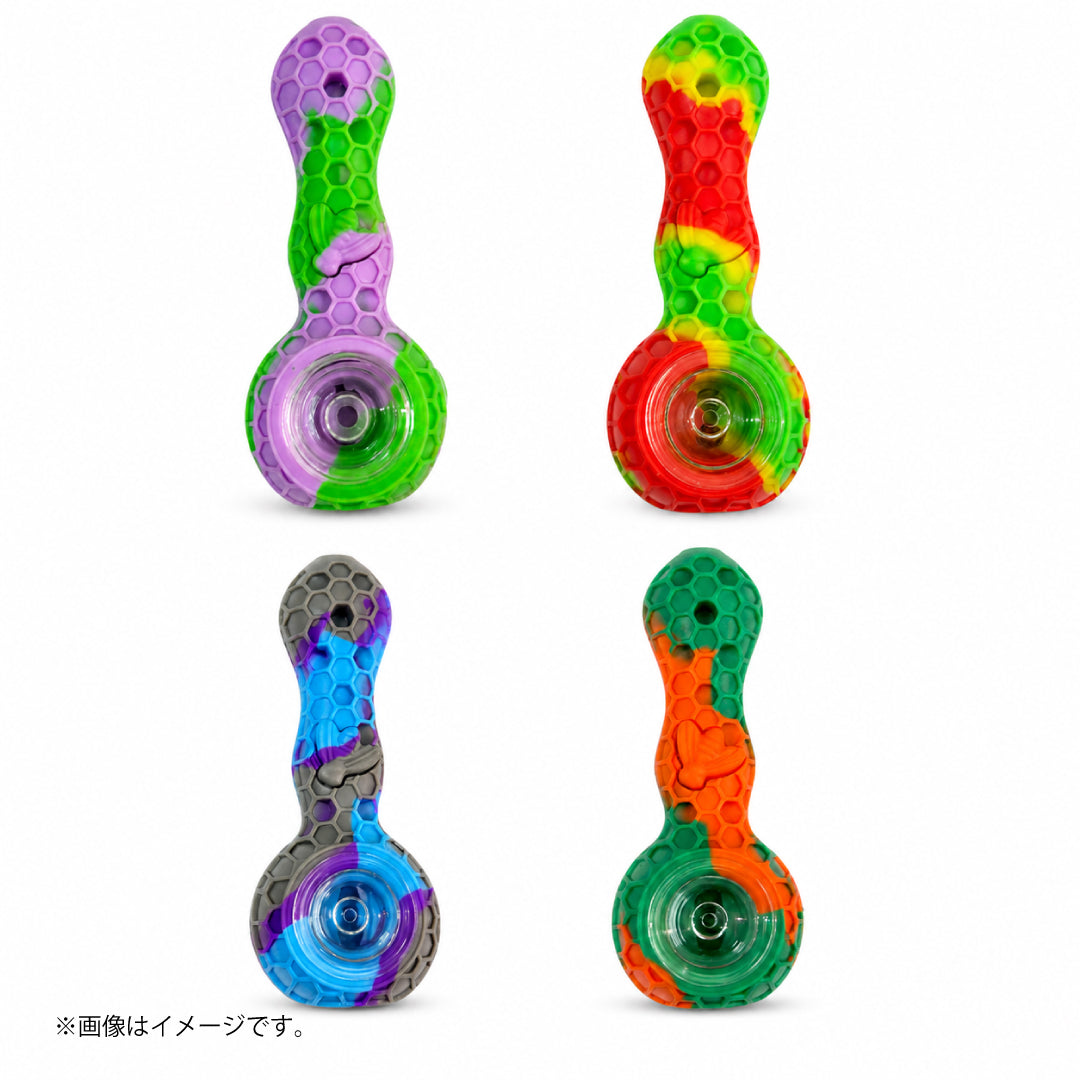 シリコンパイプ ハニカム柄｜ガラスボウル付き スプーン型 全4色（GYD141）