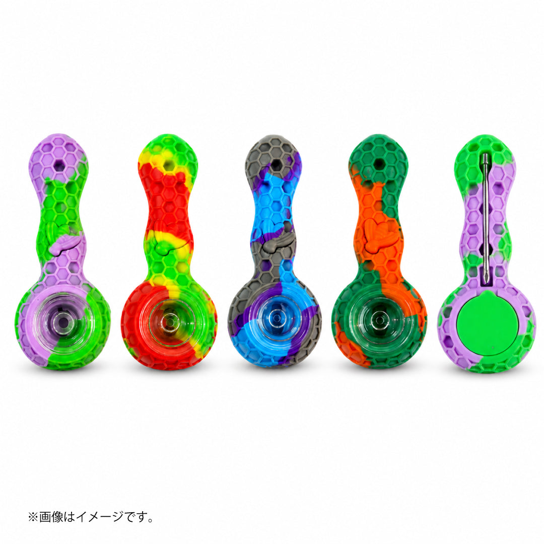 シリコンパイプ ハニカム柄｜ガラスボウル付き スプーン型 全4色（GYD141）