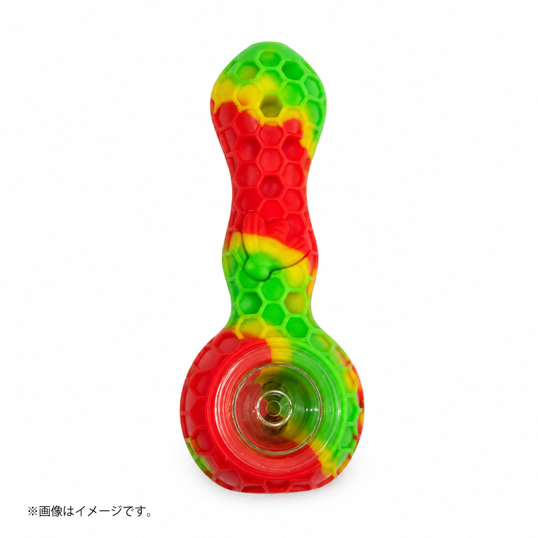 シリコンパイプ ハニカム柄｜ガラスボウル付き スプーン型 全4色（GYD141）