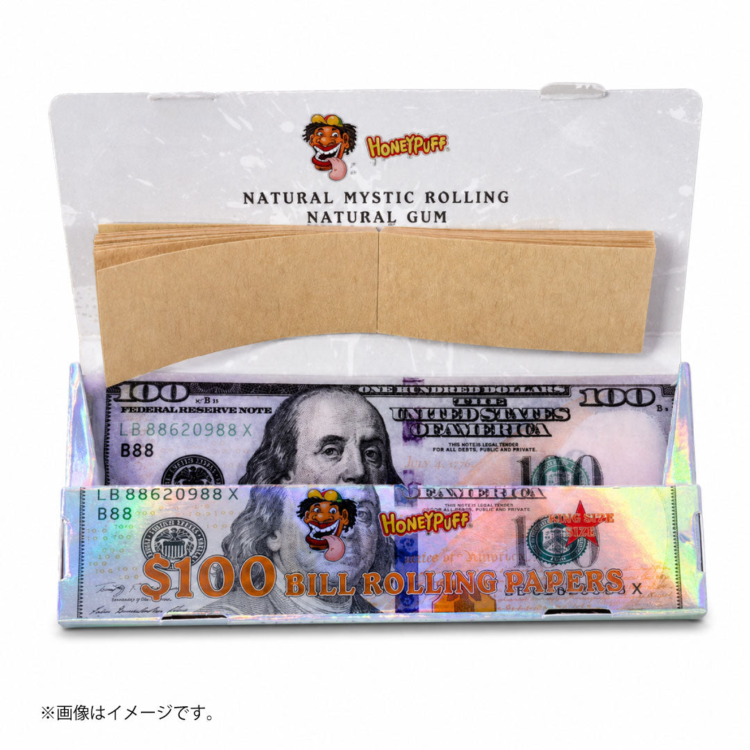 $100ビル ローリングペーパー（HoneyPuff）キングサイズ｜ホログラム缶・未漂白ナチュラル