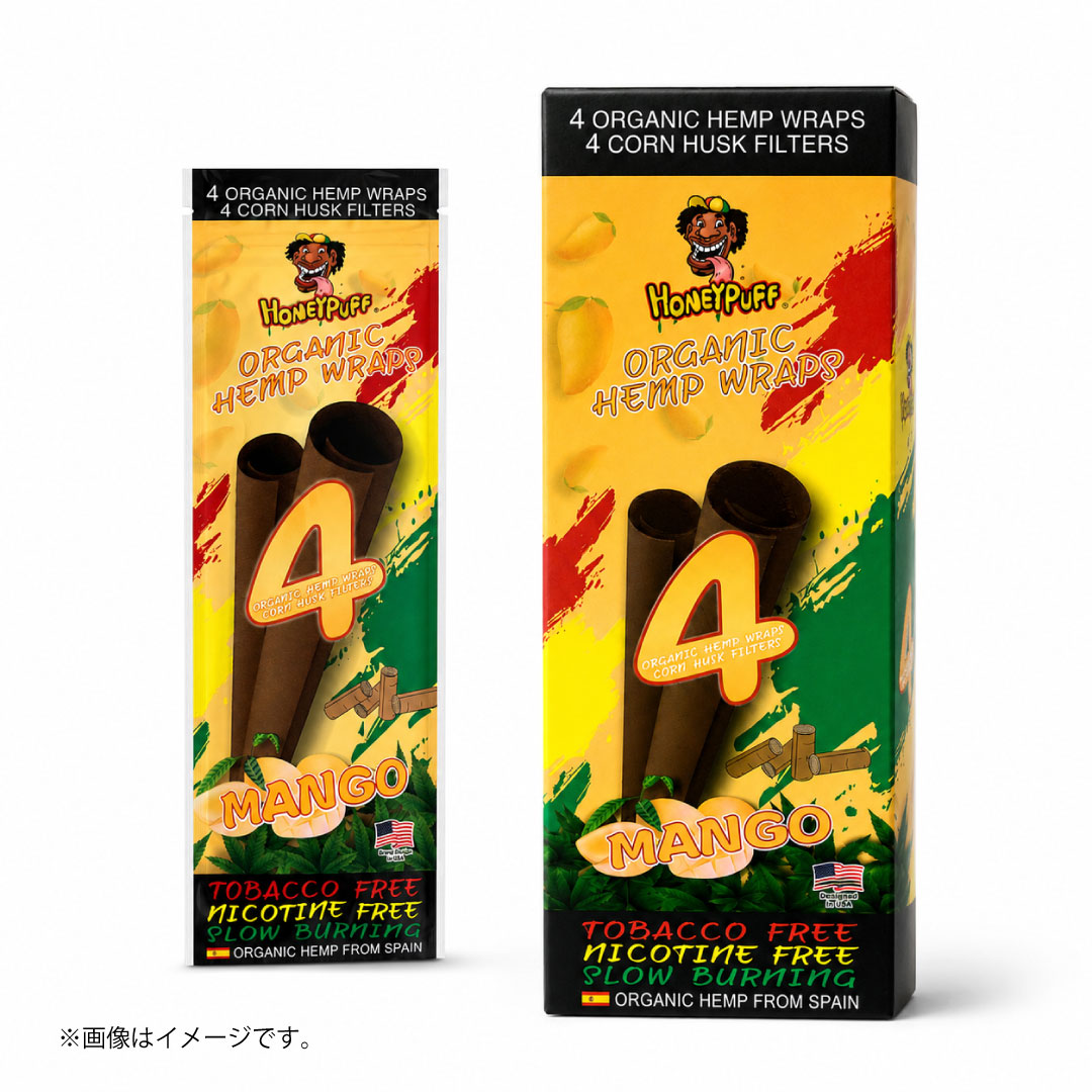 HoneyPuff オーガニックヘンプラップ マンゴー｜タバコ・ニコチンフリーのブランツ（4枚＋フィルター4個入り）