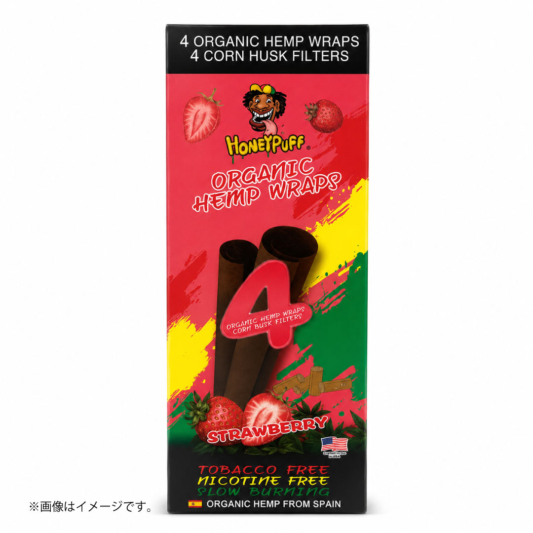 HoneyPuff オーガニックヘンプラップ ストロベリー｜タバコ・ニコチンフリーのブランツ（4枚＋フィルター4個入り）