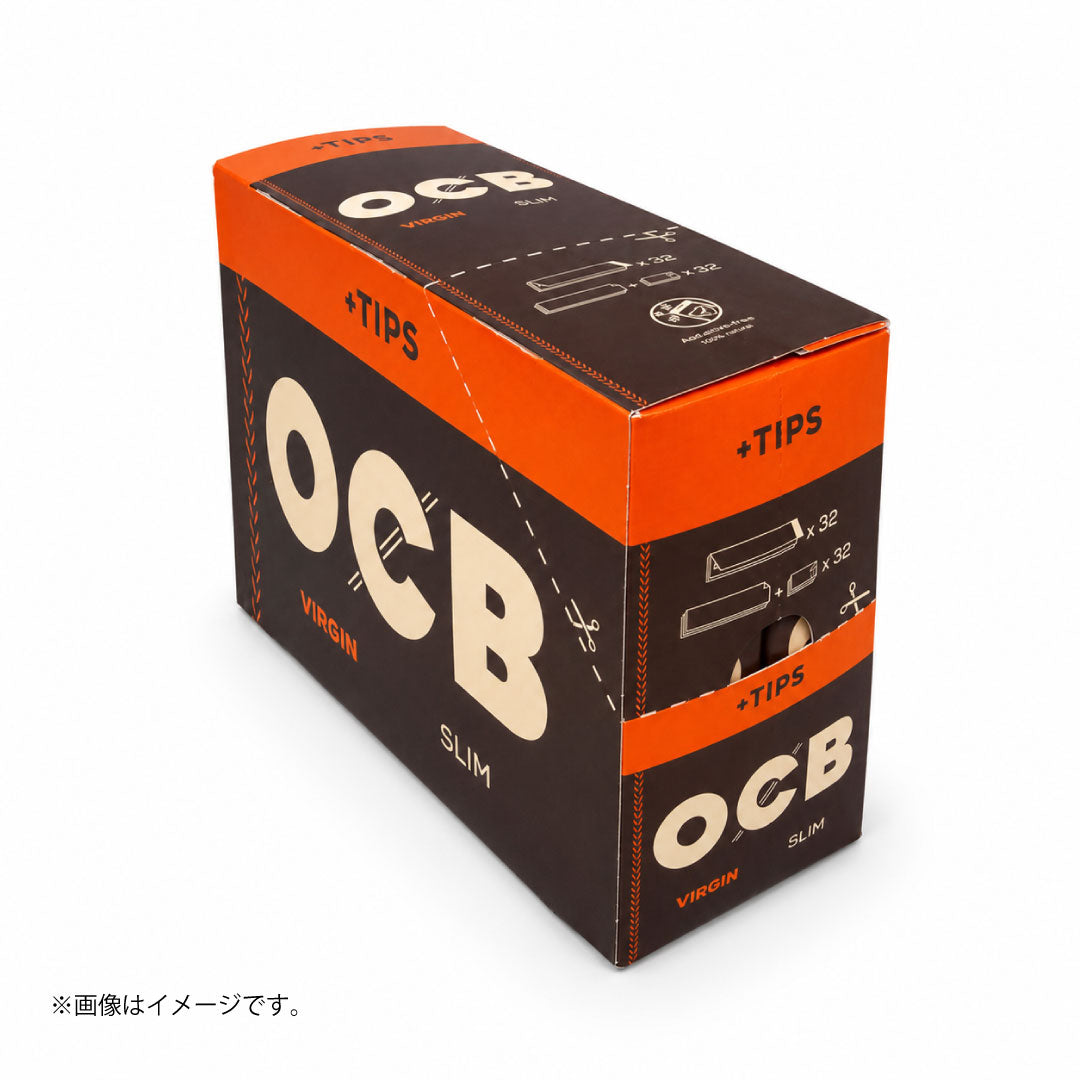 OCB Virgin Slim +Tips｜無添加ペーパー×チップセット 32枚+32個入り｜単品/32パック入りBOX選択可